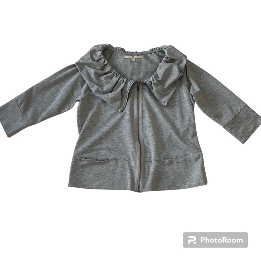 Fever Gray Ruffle Collar Zip Front Jacket Gray S